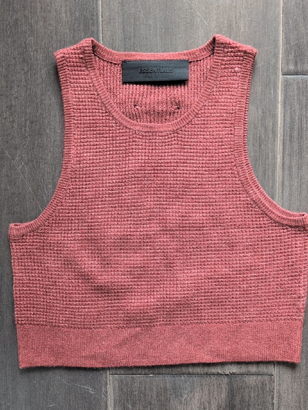 Fear of God Essentials Cropped Waffle Knit Tank Top - Rose